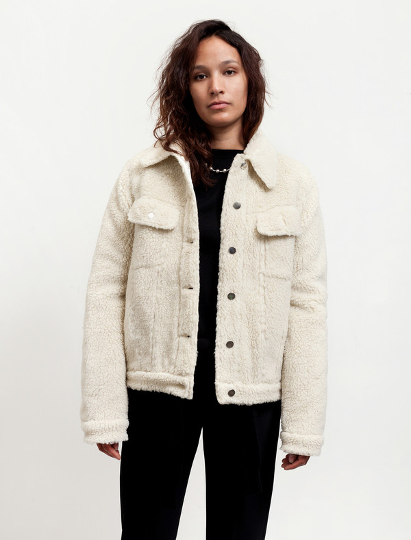 MM6 by Maison Margiela Womens Teddy Bear Denim Jacket - Ecru MM6 by Maison Margiela Womens Teddy Bear Denim Jacket - Ecru