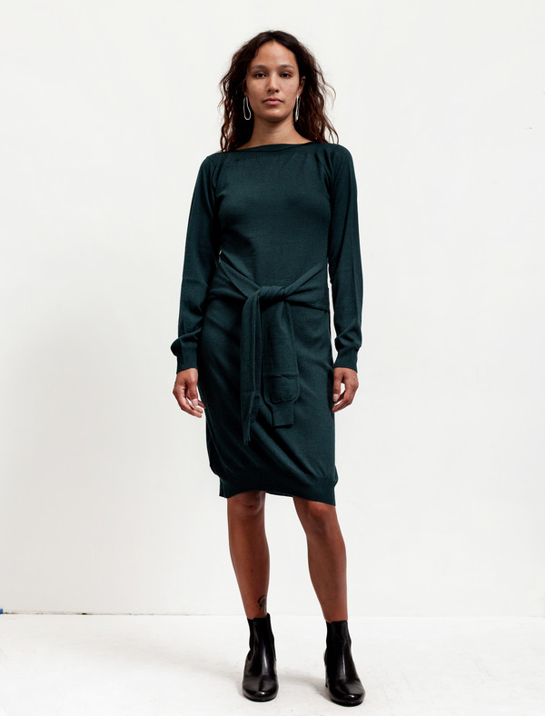 MM6 by Maison Margiela Womens Tie Sleeves Dress Pine MM6 by Maison Margiela Womens Tie Sleeves Dress Pine