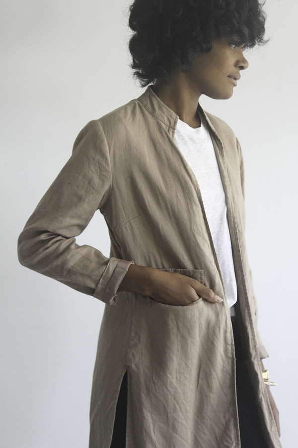 Rawson VintageBrown Linen Overcoat with Mandarin collar Rawson VintageBrown Linen Overcoat with Mandarin collar