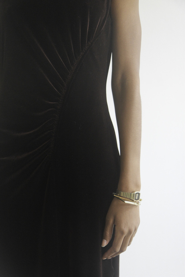 The Shudio Vintage Chocolate Velvet Gathered Dress The Shudio Vintage Chocolate Velvet Gathered Dress