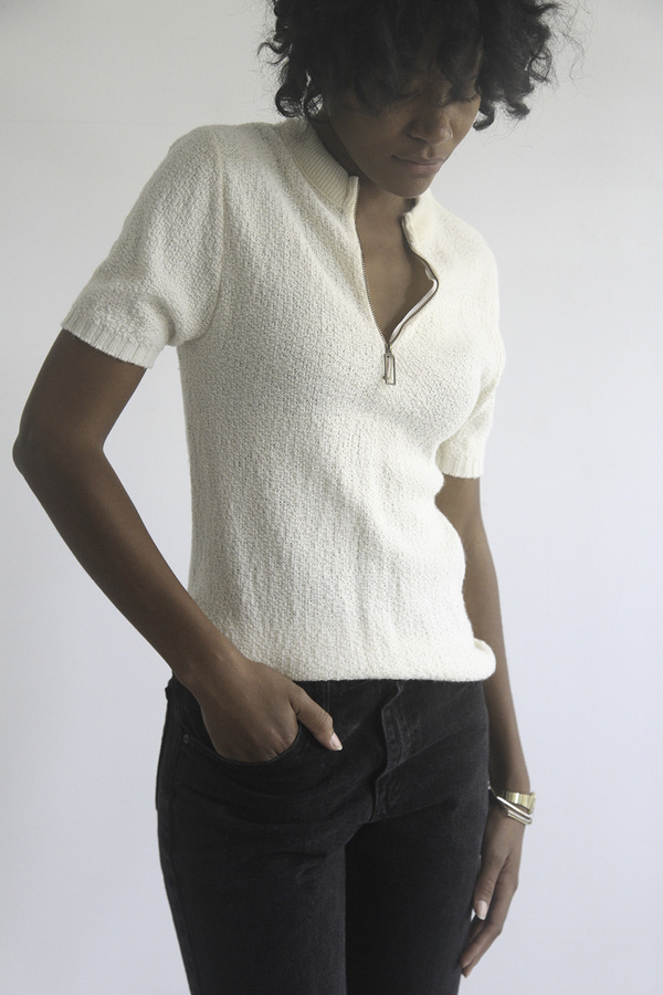 The Shudio Vintage Cream Sportknit Zippered Tee The Shudio Vintage Cream Sportknit Zippered Tee