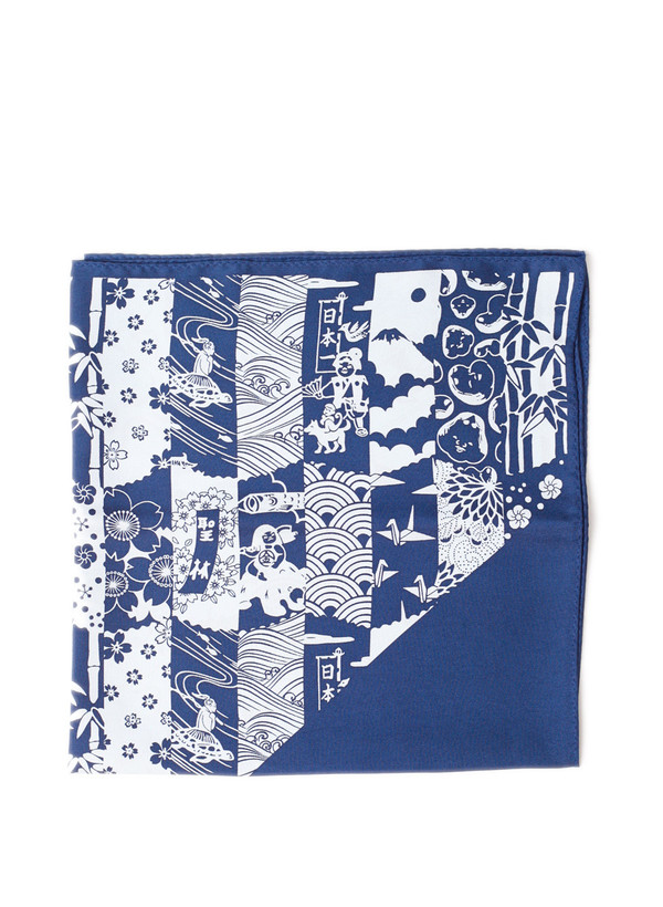 Blue Blue Japan Unisex Woven "Chiyogami" Printed Silk Bandana Blue Blue Japan Unisex Woven "Chiyogami" Printed Silk Bandana