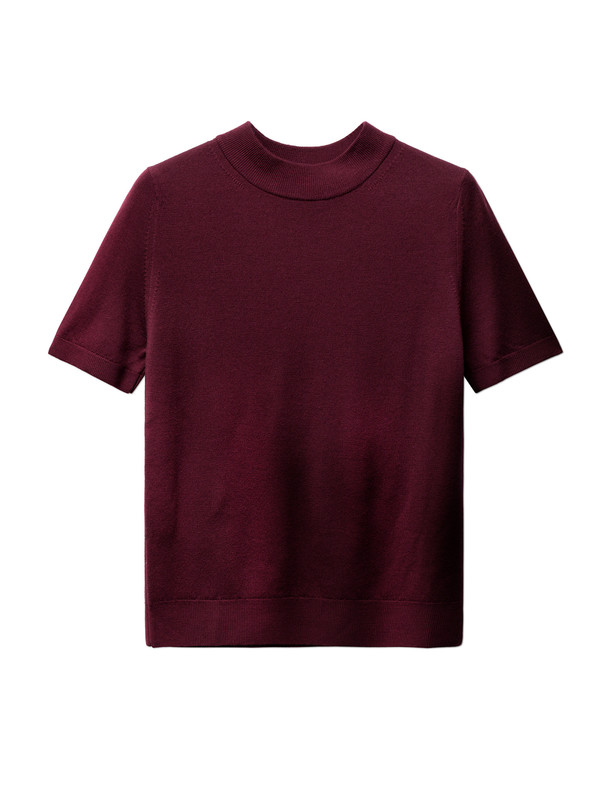 Sunspel Womens Funnel Neck T-Shirt Dark Redbrick Sunspel Womens Funnel Neck T-Shirt Dark Redbrick