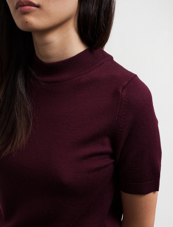 Sunspel Womens Funnel Neck T-Shirt Dark Redbrick Sunspel Womens Funnel Neck T-Shirt Dark Redbrick