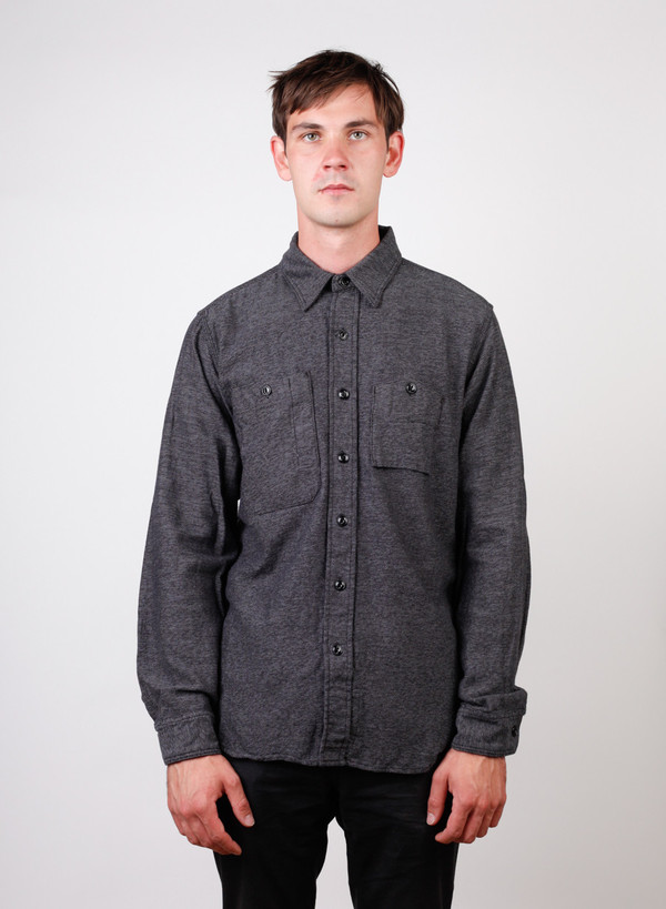 Men's Engineered Garments Work Shirt Grey/Black Broken Twill Men's Engineered Garments Work Shirt Grey/Black Broken Twill