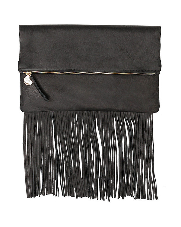 Clare V. Fringe Foldover Clutch in Black Leather Clare V. Fringe Foldover Clutch in Black Leather