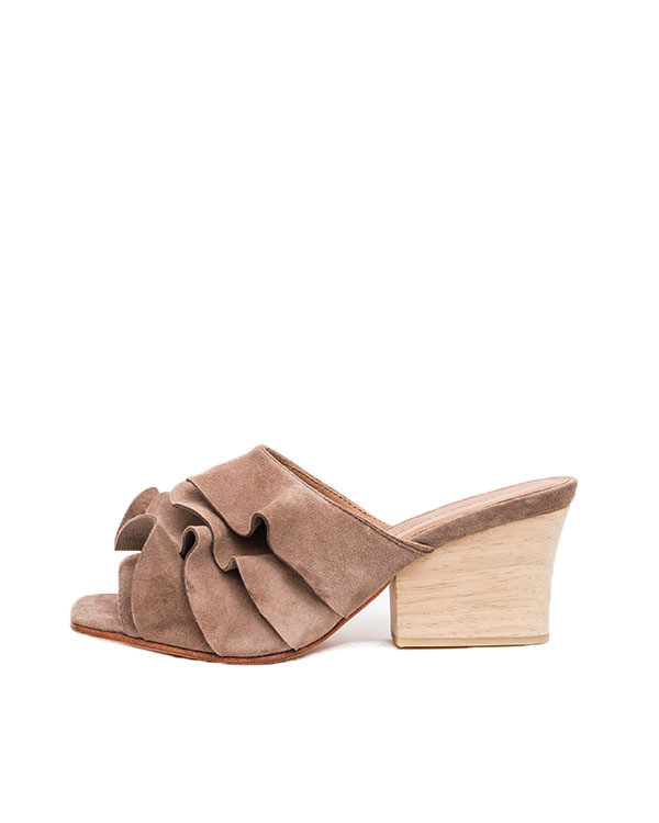 Creatures of Comfort Keira Ruffle Shoe in Light Brown Suede Creatures of Comfort Keira Ruffle Shoe in Light Brown Suede