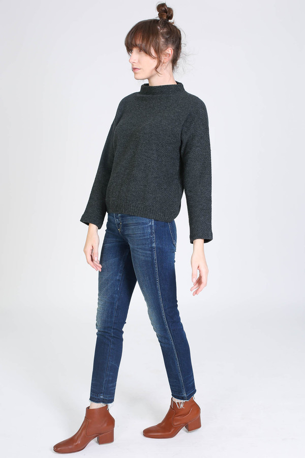 Evam Eva Wool Cashmere Stand Pullover in Charcoal Evam Eva Wool Cashmere Stand Pullover in Charcoal