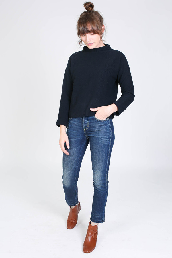 Evam Eva Wool Cashmere Stand Pullover in Navy Evam Eva Wool Cashmere Stand Pullover in Navy
