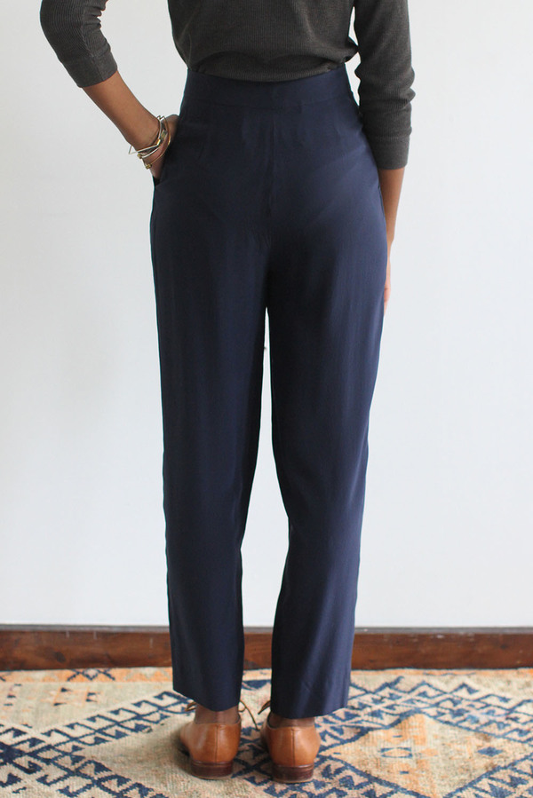 SomeLikeUs Vintage Navy Silk Slim Trousers SomeLikeUs Vintage Navy Silk Slim Trousers