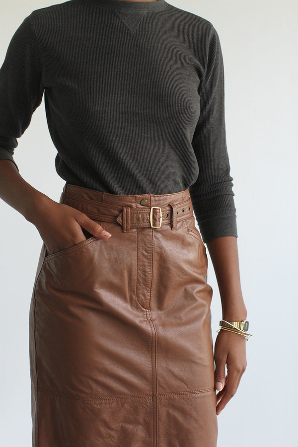 RAWSON Vintage Caramel Leather Pencil Skirt RAWSON Vintage Caramel Leather Pencil Skirt