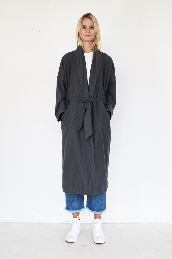 Black Crane Cotton Long Coat Black Crane Cotton Long Coat