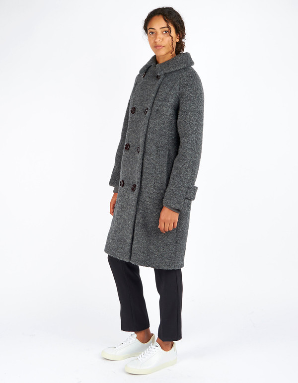 Ganni Fenn Double Breasted Coat Smoked Pearl Melange Ganni Fenn Double Breasted Coat Smoked Pearl Melange