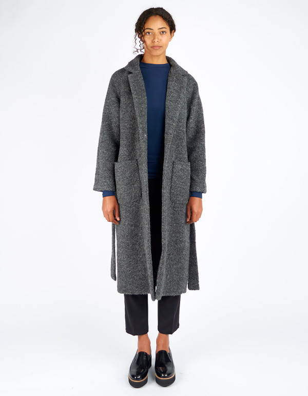 Ganni Fenn Long Wrap Coat Smoked Pearl Melange Ganni Fenn Long Wrap Coat Smoked Pearl Melange