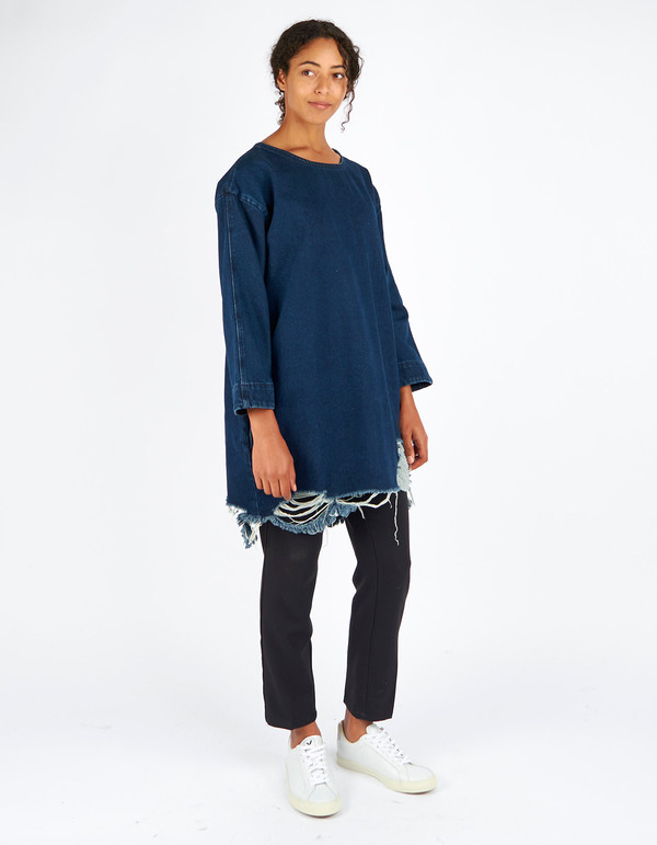 Waven Eira Distressed Denim T Dress Blue Rip & Repair Waven Eira Distressed Denim T Dress Blue Rip & Repair