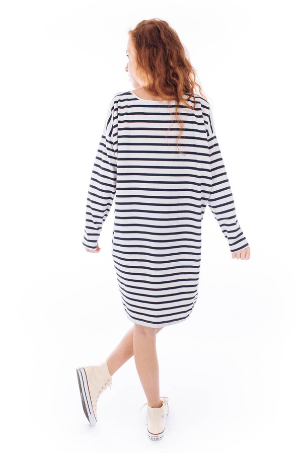 Kowtow Building Block Relaxed Tee Dress (Navy Natural Stripe) Kowtow Building Block Relaxed Tee Dress (Navy Natural Stripe)