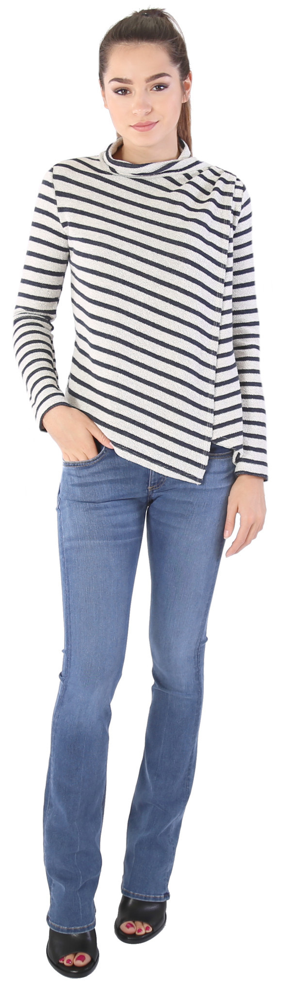 Shay & Coco Asymmetrical Zip Cardigan in White & Navy Stripe Shay & Coco Asymmetrical Zip Cardigan in White & Navy Stripe
