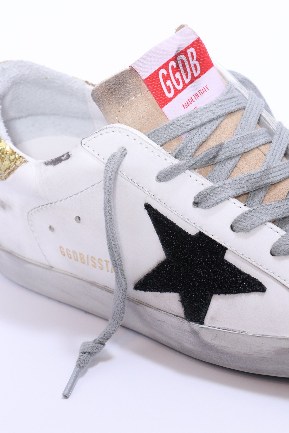Golden Goose Superstar Sneakers Black Star Glittery Gold Heel Garmentory