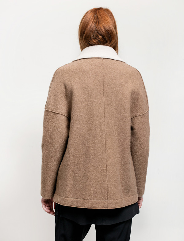 Harris Wharf Womens Shearling Collar Jacket Boiled Wool Camel Harris Wharf Womens Shearling Collar Jacket Boiled Wool Camel