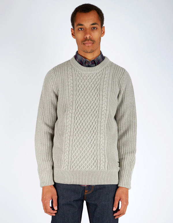 Men's Deus Aran Chunky 5 Gauge Crew Light Grey Marle Men's Deus Aran Chunky 5 Gauge Crew Light Grey Marle