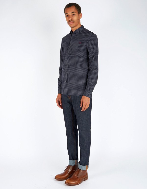 Men's Fred Perry Distorted Gingham Twill Shirt Graphite Marl Men's Fred Perry Distorted Gingham Twill Shirt Graphite Marl