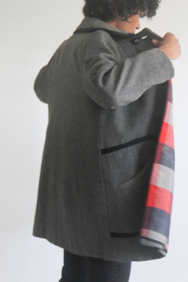 Rawson Vintage Grey Wool Coat with Black Piping Rawson Vintage Grey Wool Coat with Black Piping