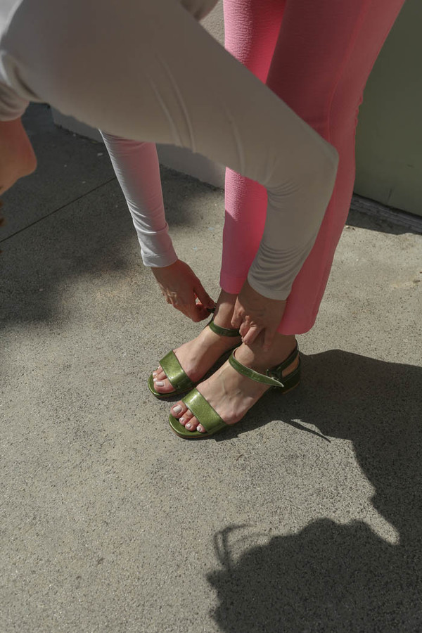 Maryam Nassir Zadeh Sophie Sandal in Olive Sparkle Maryam Nassir Zadeh Sophie Sandal in Olive Sparkle