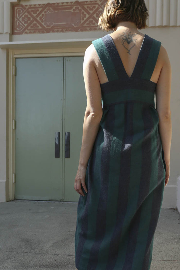 CARLEEN Pleat Shoulder Dress in Green/Graphite CARLEEN Pleat Shoulder Dress in Green/Graphite