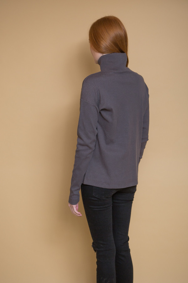 Kowtow Building Block Rib Roll Neck Top - Charcoal Kowtow Building Block Rib Roll Neck Top - Charcoal
