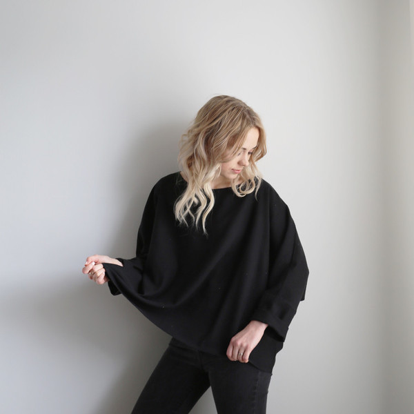 Jamie + The Jones T Top, Black Raw Silk Jamie + The Jones T Top, Black Raw Silk