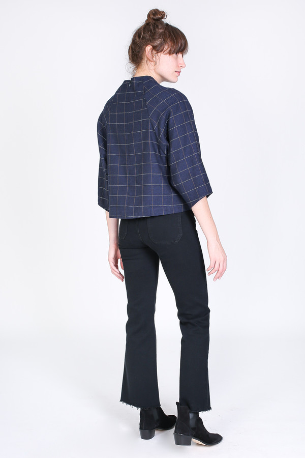 SBJ Austin Lisa top in navy windowpane SBJ Austin Lisa top in navy windowpane