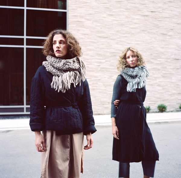 good night, day Durand Cowl diagonal ribbed w/ fringe (shown in fawn & gray) good night, day Durand Cowl diagonal ribbed w/ fringe (shown in fawn & gray)