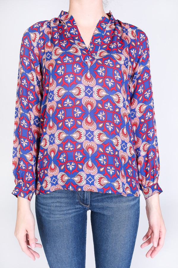Tracy Reese Long sleeve polo blouse in monarch paisley Tracy Reese Long sleeve polo blouse in monarch paisley