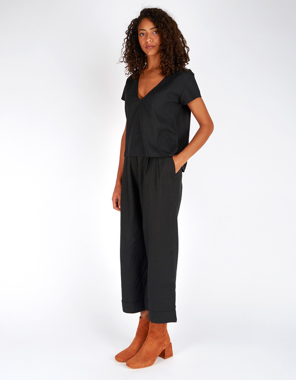Ali Golden Raw Silk Roll Cuff Pant Black Ali Golden Raw Silk Roll Cuff Pant Black