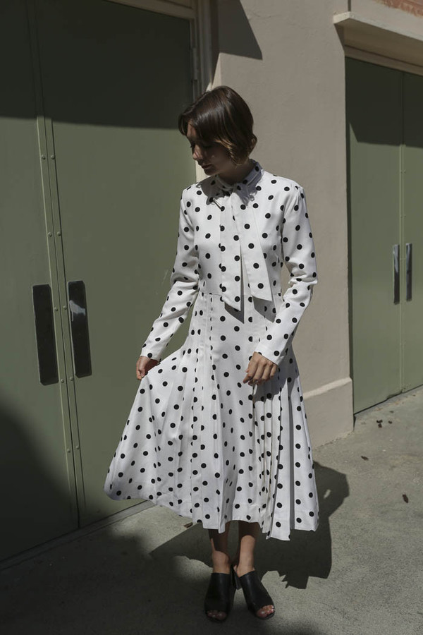 Maryam Nassir Zadeh Ana Tie Front Dress in Black/White Polka Dot Maryam Nassir Zadeh Ana Tie Front Dress in Black/White Polka Dot