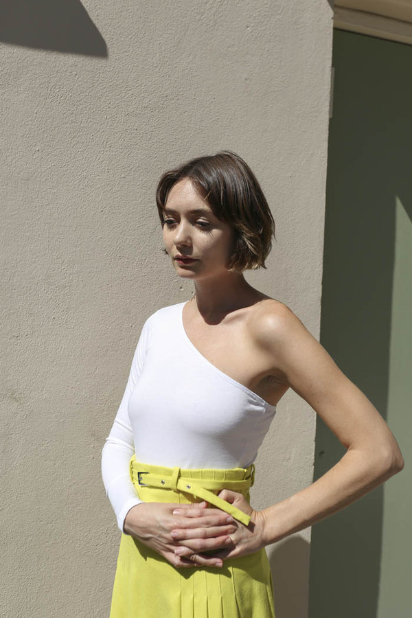 Maryam Nassir Zadeh Gabi One Shoulder Leotard in Ivory Maryam Nassir Zadeh Gabi One Shoulder Leotard in Ivory