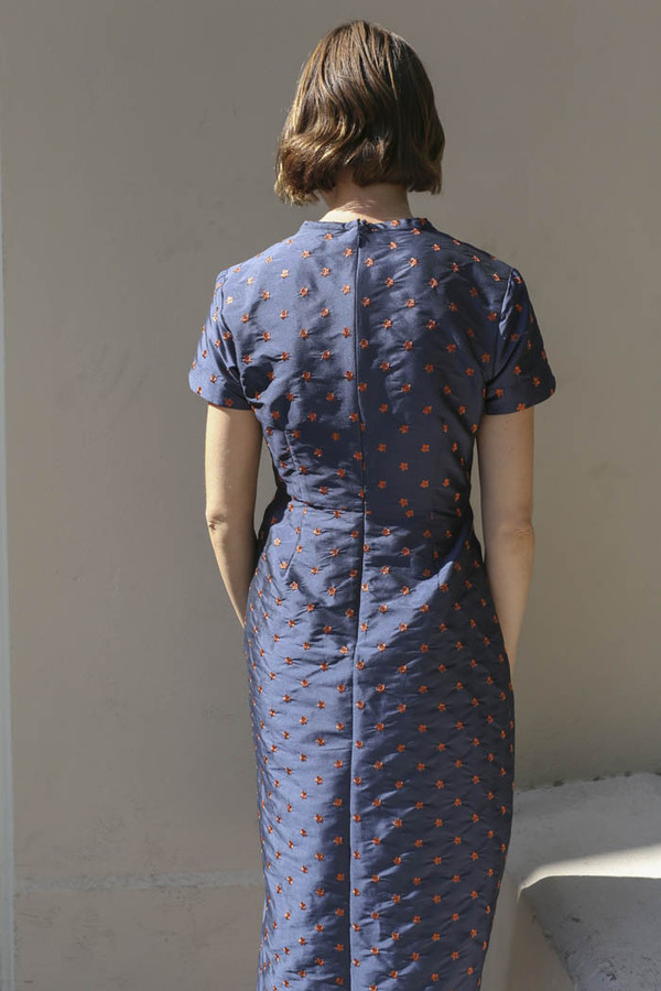 Nikki Chasin Marta Pleat Dress in Navy/Ochre Nikki Chasin Marta Pleat Dress in Navy/Ochre