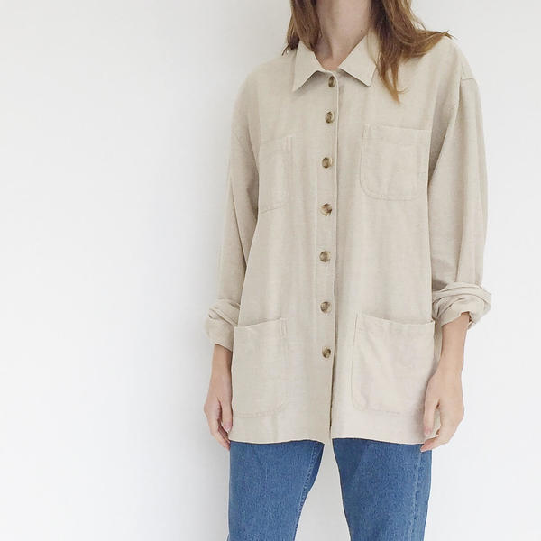 Johan Vintage Beige Linen Blend Work Jacket Johan Vintage Beige Linen Blend Work Jacket