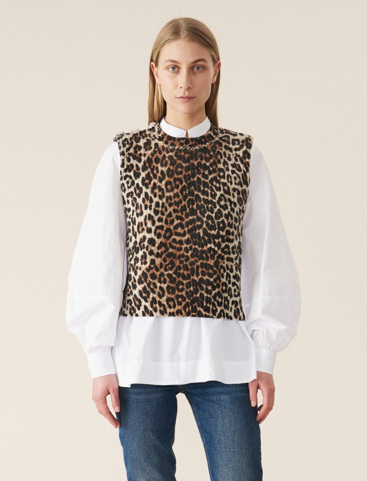 Ganni Print Knit Vest - Leopard 