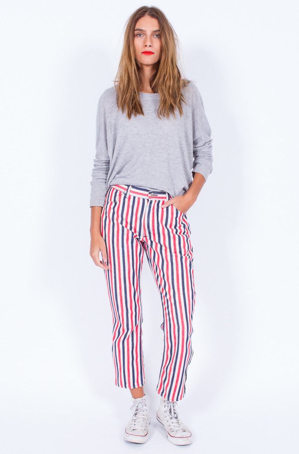 Striped Red White and Blue Denim Pants (Small) Striped Red White and Blue Denim Pants (Small)