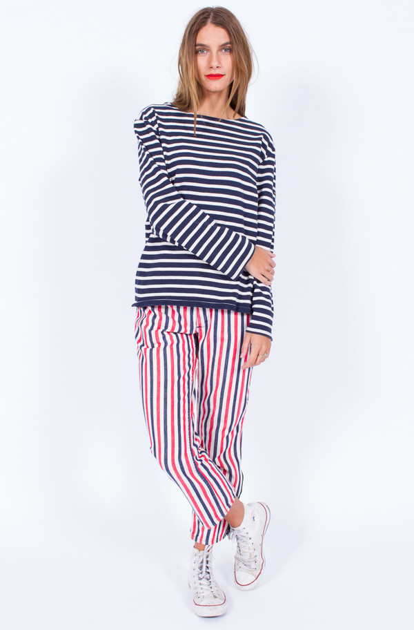 Striped Red White and Blue Denim Pants (Small) Striped Red White and Blue Denim Pants (Small)