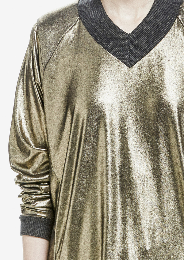 Berenik Sweater Long Sleeve V-Collar Metallic Cotton Jersey Gold Berenik Sweater Long Sleeve V-Collar Metallic Cotton Jersey Gold