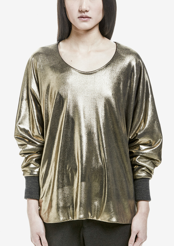 Berenik Sweater Long Sleeves Rib Cuff Metallic Cotton - Gold Berenik Sweater Long Sleeves Rib Cuff Metallic Cotton - Gold