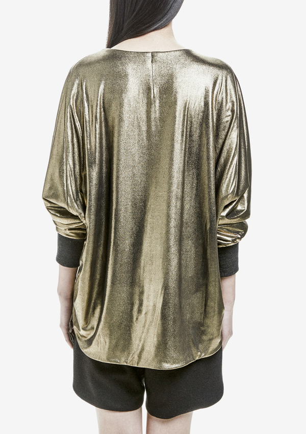 Berenik Sweater Long Sleeves Rib Cuff Metallic Cotton - Gold Berenik Sweater Long Sleeves Rib Cuff Metallic Cotton - Gold