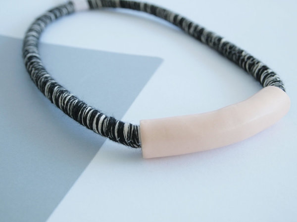 YYY short peach tube necklace on variegated cord YYY short peach tube necklace on variegated cord