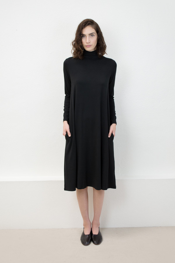 Micaela Greg Black Jersey Mock Neck Dress Micaela Greg Black Jersey Mock Neck Dress