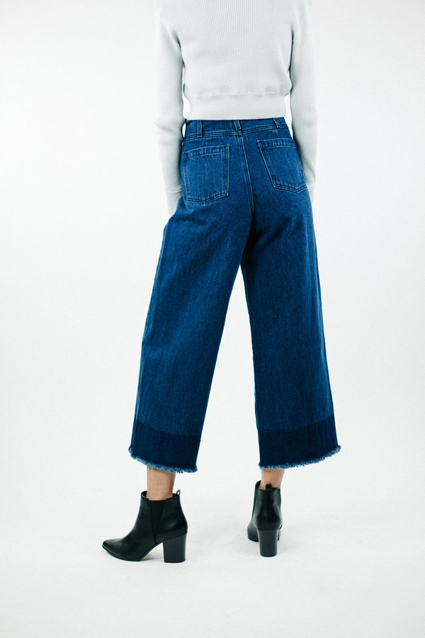 Achro Wide Leg Frayed Denim - Navy Achro Wide Leg Frayed Denim - Navy