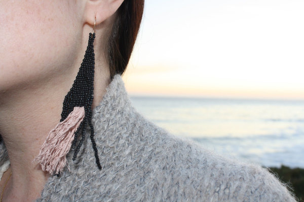 Blackbird Dagger Large Beaded Fringe Earrings Blackbird Dagger Large Beaded Fringe Earrings