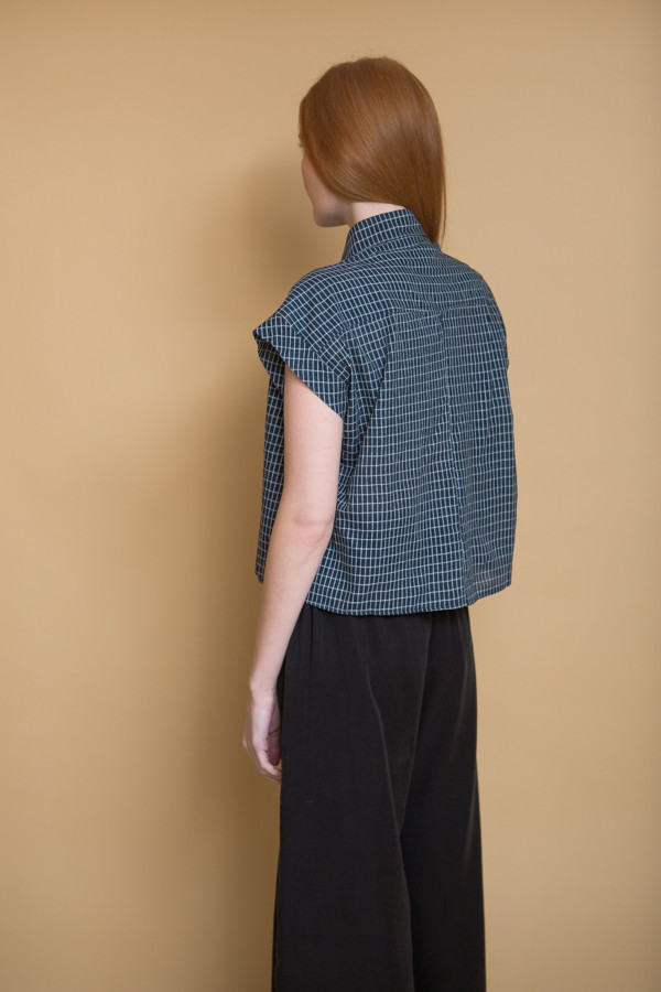 Micaela Greg Grid Piece Sleeve Button Up Micaela Greg Grid Piece Sleeve Button Up