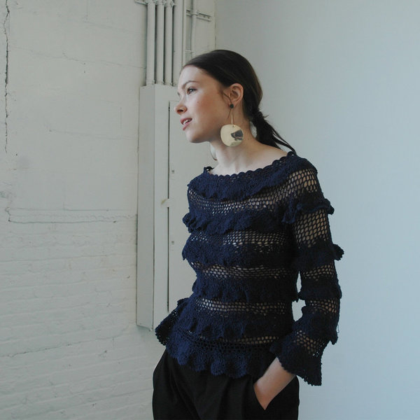 Nikki Chasin Lia Crochet Ruffle Top- Navy Nikki Chasin Lia Crochet Ruffle Top- Navy